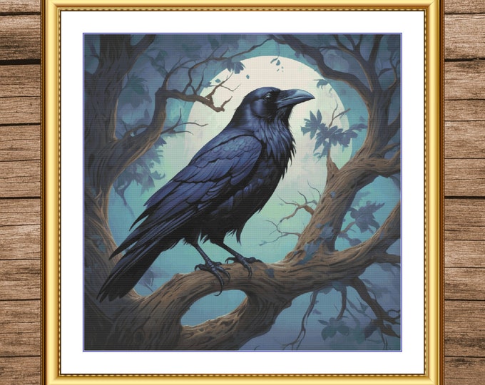 Moonlit Raven | DMC Cross Stitch Museum Quality Pattern | Three Counted PDF Charts in Instant Download | Thanks for Visiting!