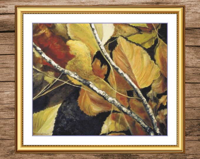 Golden Leaves in a Golden Wood | DMC Cross Stitch Pattern | Three Counted PDF Charts in Instant Download and Stitch Today!