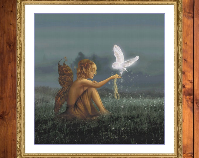 Fairy and White Owl | Anchor Cross Stitch Pattern | Three Counted PDF Charts in Instant Download | Happy Stitching and Thanks for Visiting!