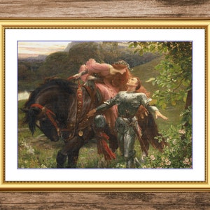 La Belle Dame sans Merci - Frank Dicksee | Modèle de point de croix DMC | Trois cartes PDF comptées en téléchargement immédiat et cousez dès aujourd'hui !