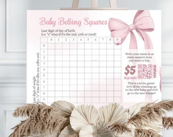Baby Betting Squares, Pink Ribbon, Edit with Corjl, Digital download
