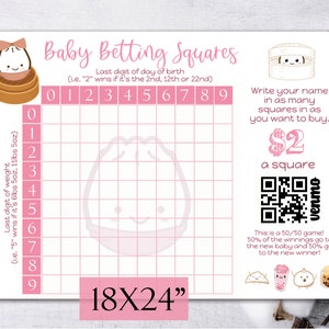 Baby Betting Squares, Dumpling theme, Dumpling girl,  Edit with Corjl