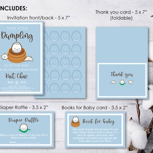 Dumpling Baby Shower Theme Invitations, Dim Sum Baby Shower, DIY Instant download, edit with Corjl