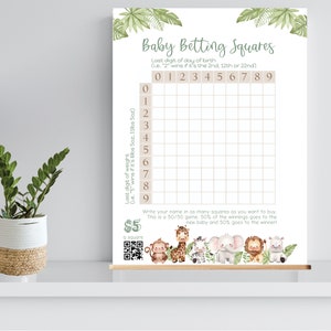 Baby Betting Squares, Safari Tiere, Wildes, Babyparty, Digitaler Download, bearbeiten mit corjl