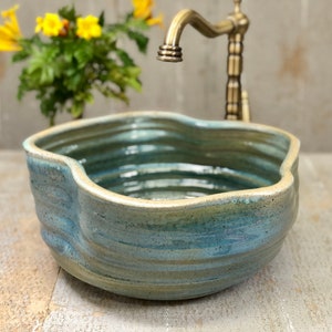 Amorphic Small Vessel Sink - Wobbly Green and Blue Tabletop Wash Basin