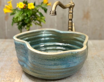 Amorphic Small Vessel Sink - Wobbly Green and Blue Tabletop Wash Basin