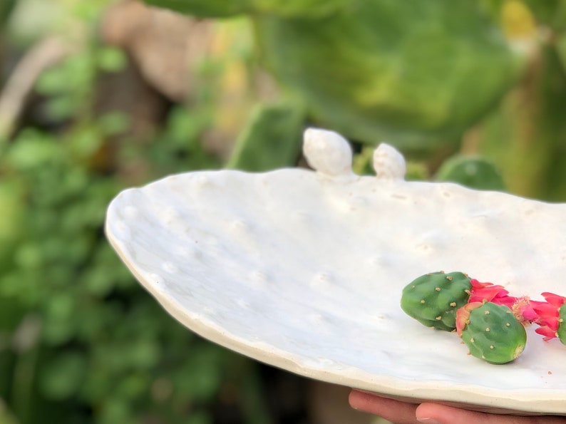 White ceramic cactus serving bowl. white serving dish. image 7