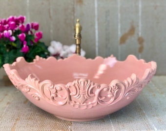 Pink Oval Vintage look Bathroom Vessel Sink, Mid Century Handcrafted Ceramic Washbasin, Bathroom Vanities Sink Decor