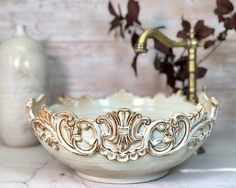 Ceramic vessel sink, Pottery hand made, vintage look table  top wash basin.