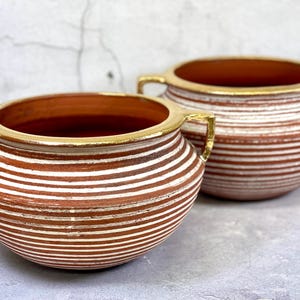 Handcrafted Large Terra Cotta Pot with Gold Accents - Timeless Elegance