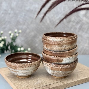 Set of 6 Small Rustic Pottery Salad Bowls image 1