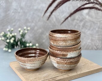 Set of 6 Small Rustic Pottery Salad Bowls