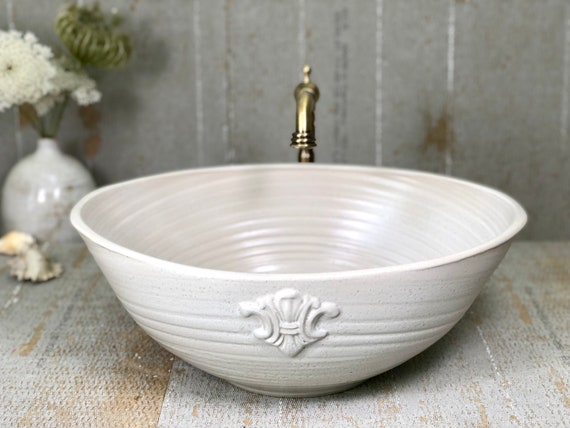 セラミック楕円形シンク、陶器手作り、白、卓上洗面台。 - Etsy 日本