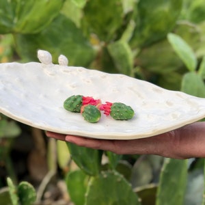 White ceramic cactus serving bowl. white serving dish. image 1