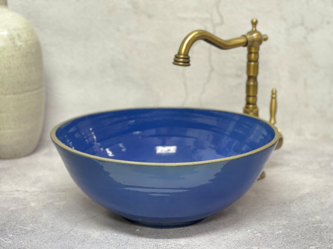 Navy Blue Small Oval Vessel Sink, Pottery Table Top Sink. - Etsy