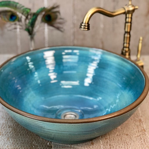 Ceramic Vessel Sink Turquois Wash Basin. Etsy