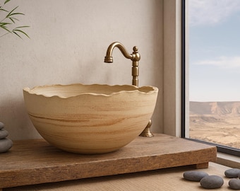 Handmade Marbled Stoneware Vessel Sink -  Ceramic Bathroom Basin