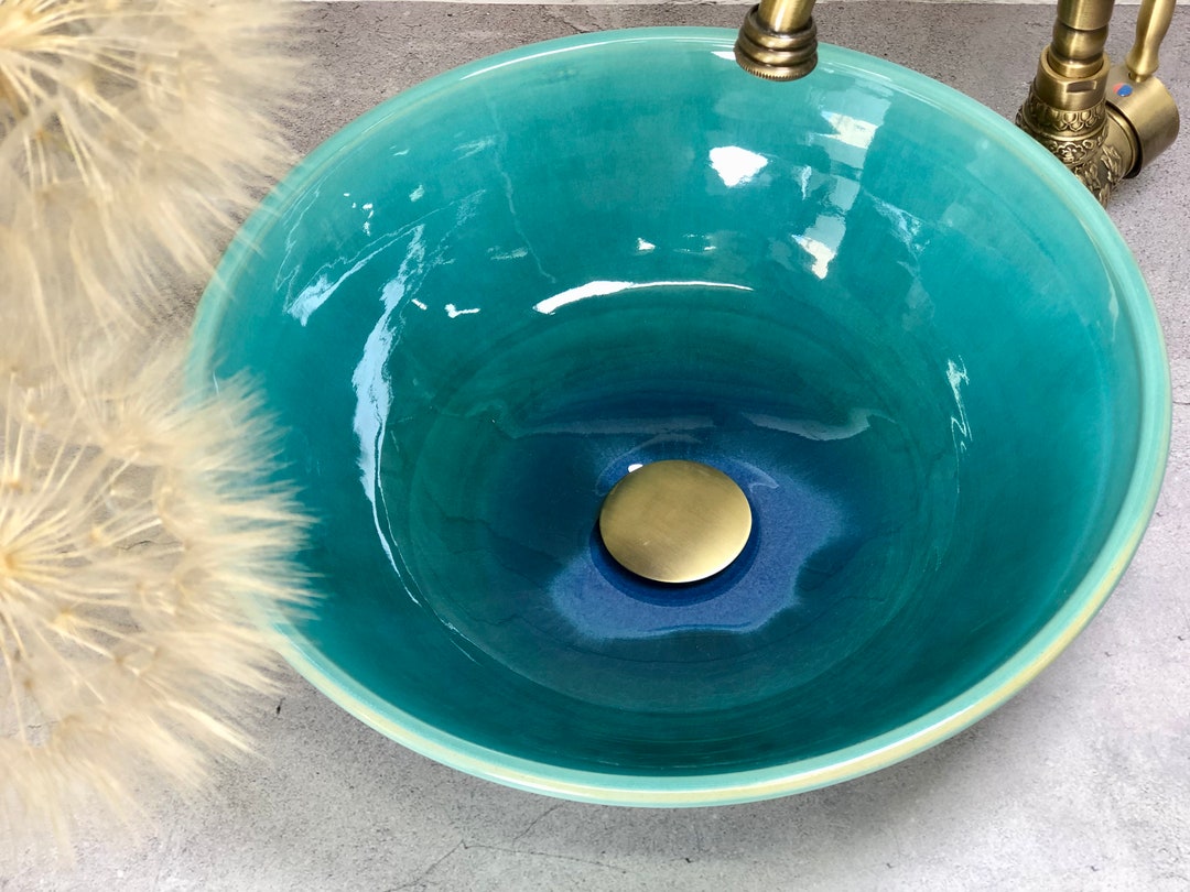 Turquois and Blue Table Top Wash Basin. Etsy