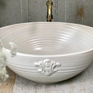 Ceramic oval  vessel sink, Pottery hand made, white , table  top wash basin.