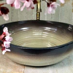 Black and Gray Big Ceramic Bathroom Washbasin, Handmade Ceramic Bathroom Vanity Sink, Rustic Countertop Basin