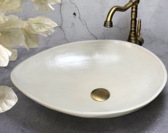 Ceramic vessel sink, Oval Silhouette, Silk Matte White Countertop Basin