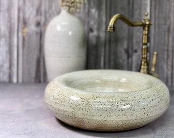 Unique Round Pottery Vessel Sink: Handcrafted Double-Wall Bathroom Decor