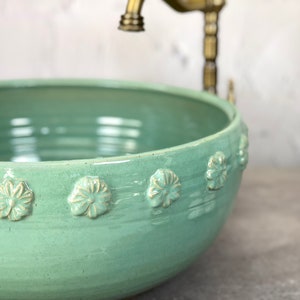 Light Green Tabletop Wash Basin - Handcrafted Ceramic Vessel Sink