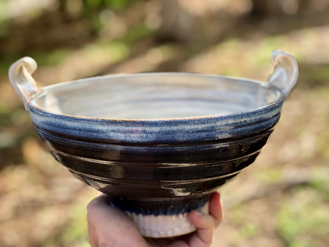 2 Unique Handmade Ceramic Black and White Serving Bowls Microwave Safe