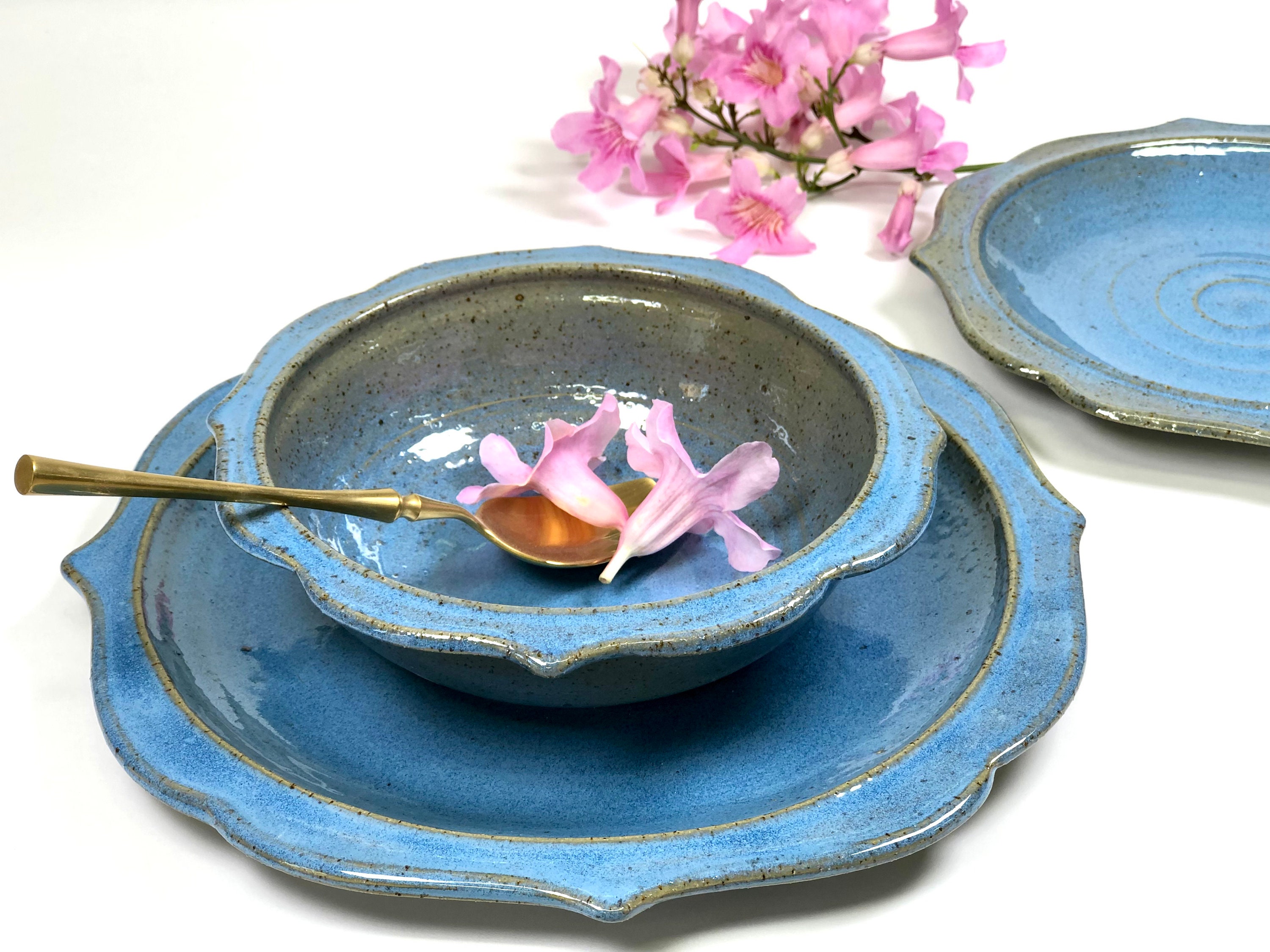 Handcrafted 3-Piece Dinnerware Set - Plate & Bowl with Custom Color Options