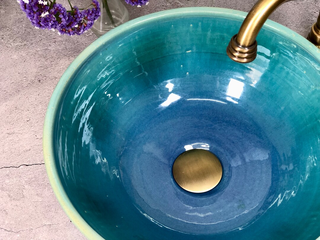 Turquois and Blue Table Top Wash Basin. Etsy