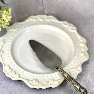 Decorative ceramic plate, Vintage look white Plate.