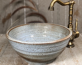 Vintage Handcrafted  Ceramic Vessel Sink with Spotted Rustic Bronze Finish for Tabletop