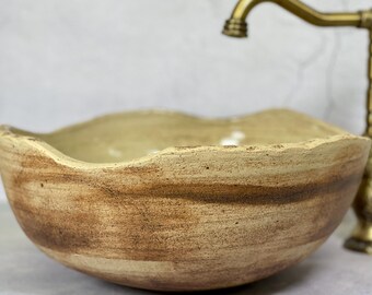 Handmade farmhouse stoneware sink – earthy rustic bowl with a stone-inspired design