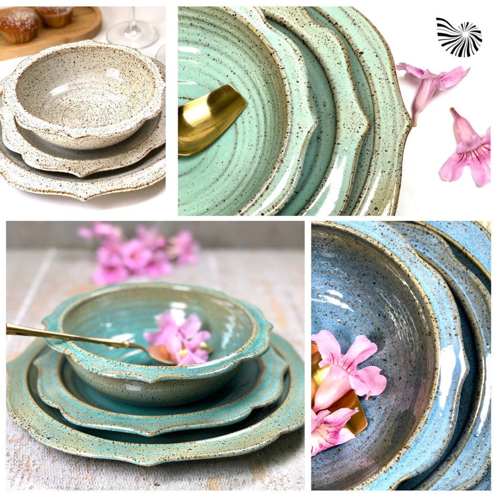 Handcrafted 3-piece Dinnerware Set - Plate & Bowl With Custom Color ...