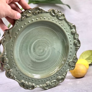 Art Deco Nouveau Dish, Vintage look green Plate, unique stylish retro dining decor.