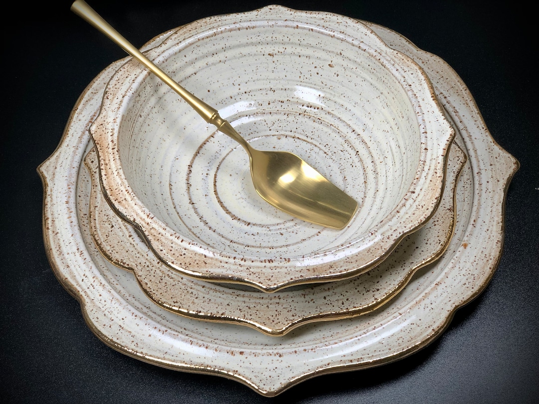 Gold Rimmed Dinnerware Set Vintage Look. Etsy