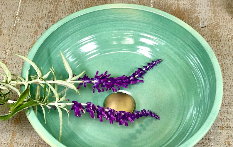 Ceramic Vessel Sink Pottery Hand Made Silky Green Table Top Etsy