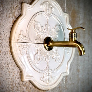 Decorative tiles for wall faucet . white vintage look, wall decor.