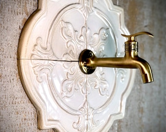 Decorative tiles for wall faucet . white vintage look, wall decor.