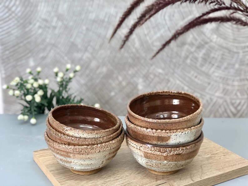 Set of 6 Small Rustic Pottery Salad Bowls image 5