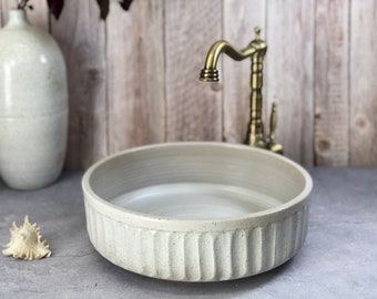 White Matte  Sink - Shabby Chic Vintage-inspired vessel,  rustic counter top wash basin.