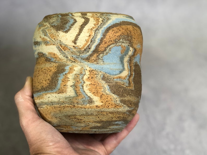 Unique pottery marbled ceramic flower vase image 5