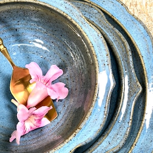 Blue dinnerware set.