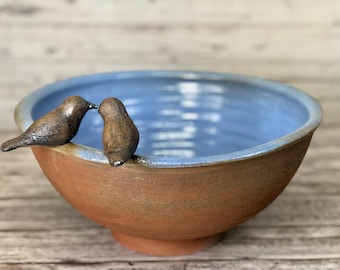 Ceramic blue vessel sink, Pottery hand made, Rustic  terra cotta table top wash basin.