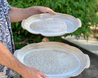 Oval ceramic handmade serving dish.