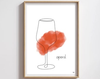 Poster "aperol" Aquarell / Line Art - poster aperol spritz | kitchen poster | aperol art print | cocktail print | digital download