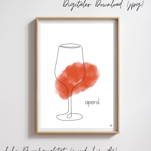 Poster "aperol" Aquarell / Line Art - poster aperol spritz | kitchen poster | aperol art print | cocktail print | digital download