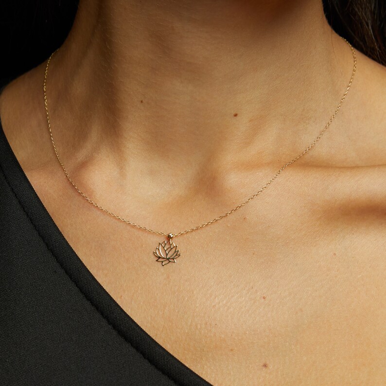 14K Gold Lotus Necklace Zen Necklace Blooming Flower Etsy