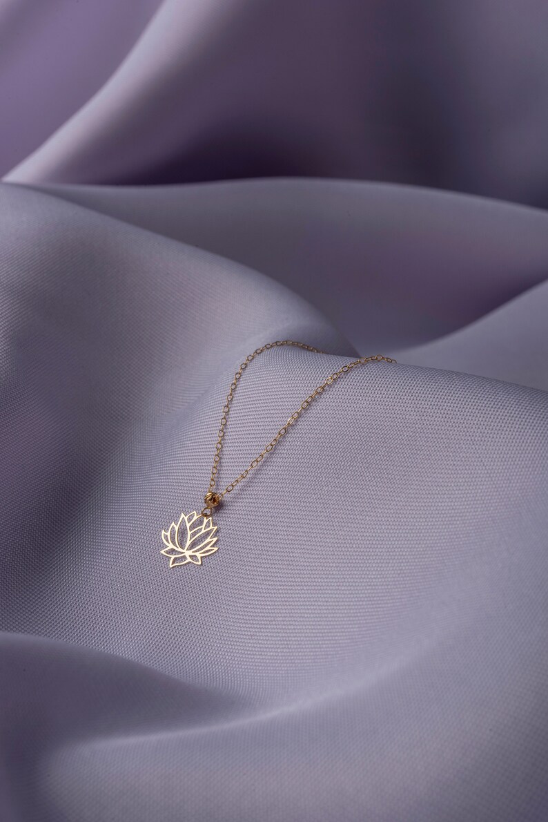 14K Gold Lotus Necklace Zen Necklace Blooming Flower Etsy