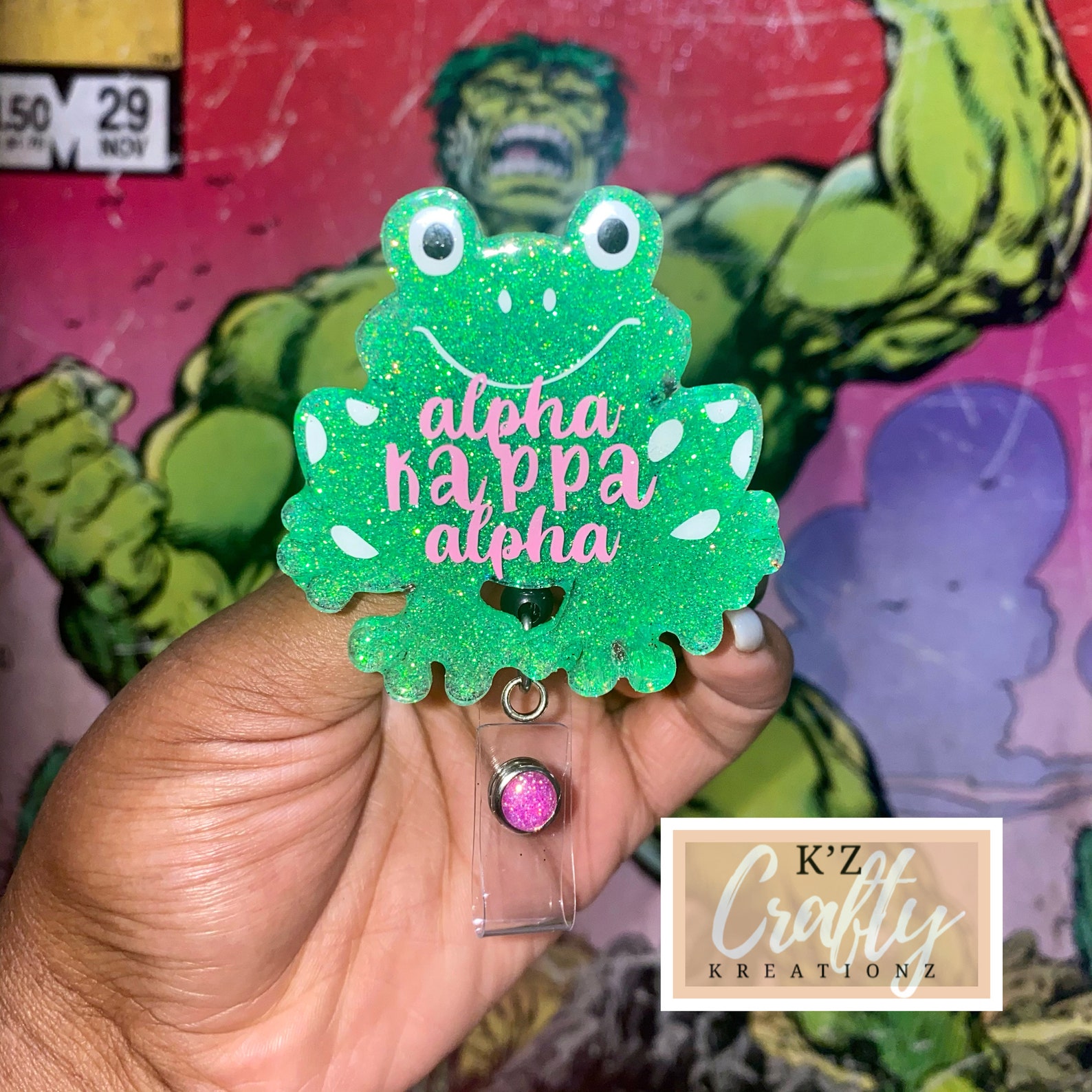 AKA Badge Reel Frog Badge Reel Alpha Kappa Alpha Badge Reel Etsy